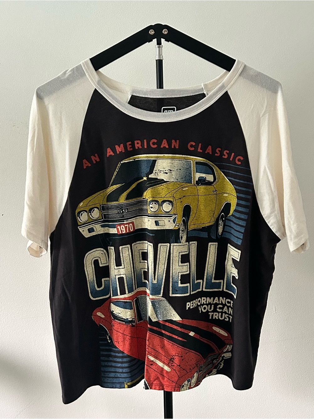 Chevelle Graphic Raglan Tee - Black & White with Yellow & Red Art